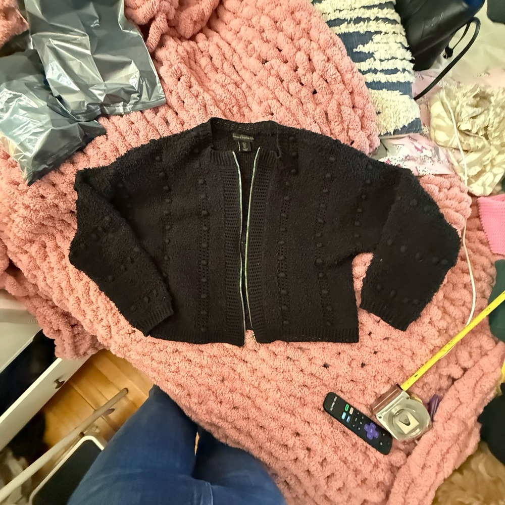 House of Harlow 1960 Black Knit Zip-Up Cardigan Sweater | Size S top7